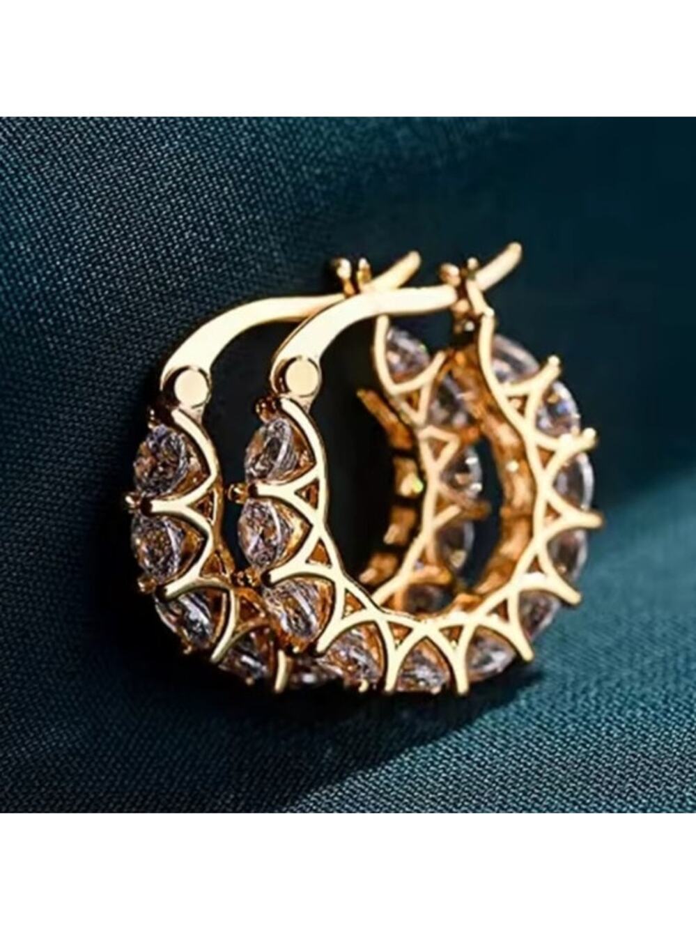 18k Gold Plated Boho CZ Diamonds Hoop Earrings Lever Back Womens Birthday Gift